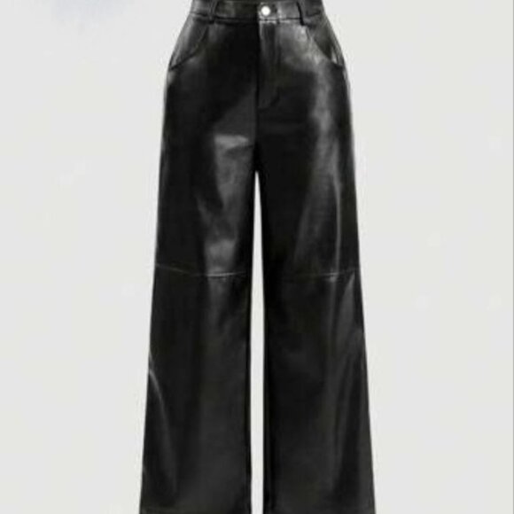 SHEIN Women's Black Faux Leather Pants Straight Leg Sz 2 (XS) - Picture 11 of 11